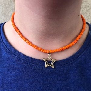 Orange seed bead Star Choker Necklace